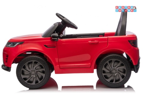 Czerwony Land Rover Discovery DLS-K06 na akumulator - 2x45W 12V/7Ah, EVA, Bluetooth, ekoskóra, pilot, auto hamulec [28999]