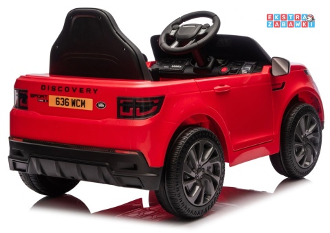 Czerwony Land Rover Discovery DLS-K06 na akumulator - 2x45W 12V/7Ah, EVA, Bluetooth, ekoskóra, pilot, auto hamulec [28999]