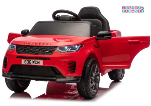 Czerwony Land Rover Discovery DLS-K06 na akumulator - 2x45W 12V/7Ah, EVA, Bluetooth, ekoskóra, pilot, auto hamulec [28999]