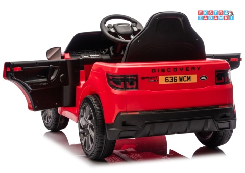 Czerwony Land Rover Discovery DLS-K06 na akumulator - 2x45W 12V/7Ah, EVA, Bluetooth, ekoskóra, pilot, auto hamulec [28999]