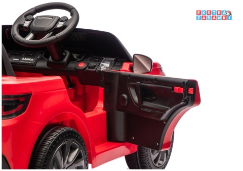 Czerwony Land Rover Discovery DLS-K06 na akumulator - 2x45W 12V/7Ah, EVA, Bluetooth, ekoskóra, pilot, auto hamulec [28999]