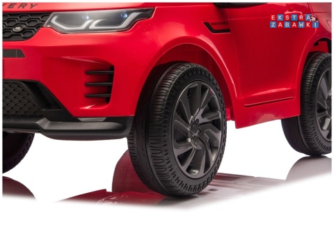 Czerwony Land Rover Discovery DLS-K06 na akumulator - 2x45W 12V/7Ah, EVA, Bluetooth, ekoskóra, pilot, auto hamulec [28999]