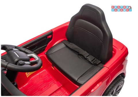 Czerwony Land Rover Discovery DLS-K06 na akumulator - 2x45W 12V/7Ah, EVA, Bluetooth, ekoskóra, pilot, auto hamulec [28999]
