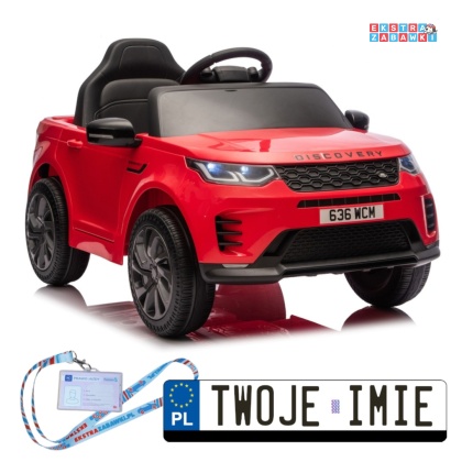 Czerwony Land Rover Discovery DLS-K06 na akumulator - 2x45W 12V/7Ah, EVA, Bluetooth, ekoskóra, pilot, auto hamulec [28999]