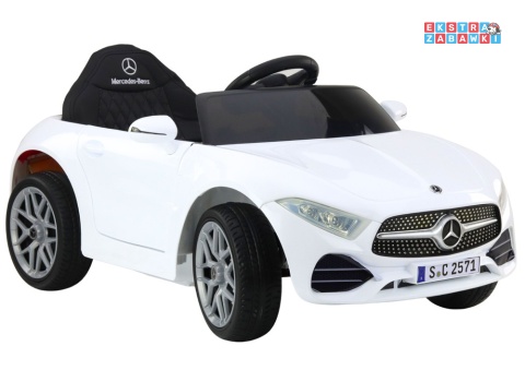 Biały Mercedes KL-1666-1 na akumulator - 2x35W 12V/4.5Ah, EVA, LED, Bluetooth, ekoskóra, pilot, automatyczny hamulec [22720]
