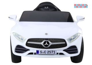 Biały Mercedes KL-1666-1 na akumulator - 2x35W 12V/4.5Ah, EVA, LED, Bluetooth, ekoskóra, pilot, automatyczny hamulec [22720]