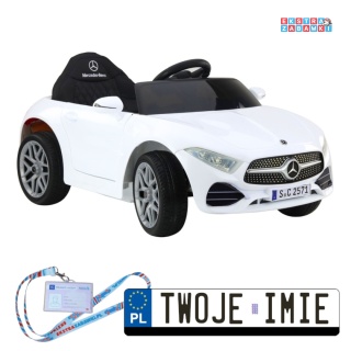 Biały Mercedes KL-1666-1 na akumulator - 2x35W 12V/4.5Ah, EVA, LED, Bluetooth, ekoskóra, pilot, automatyczny hamulec [22720]