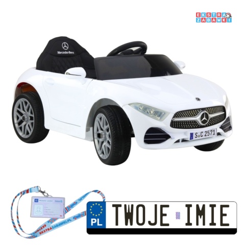 Biały Mercedes KL-1666-1 na akumulator - 2x35W 12V/4.5Ah, EVA, LED, Bluetooth, ekoskóra, pilot, automatyczny hamulec [22720]