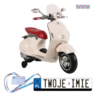 Beżowy Skuter Vespa GTS 300 na akumulator - 2x45W 6V 4.5Ah, ekoskóra, LED, panel muzyczny, automatyczny hamulec - [5354]