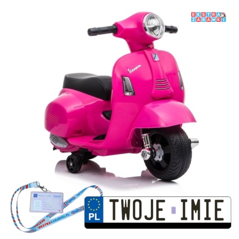 Różowy Skuter Vespa GTS 300 Mini na akumulator - 1x35W 6V/4.5Ah, LED, do 2.5km/h, automatyczny hamulec - [5347]