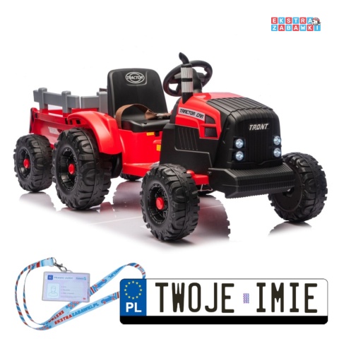 Traktor CH9959B z przyczepą na akumulator - czerwony, 2x120W, EVA, LED, Bluetooth, pilot [28771]