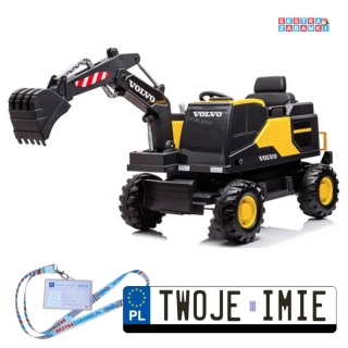 Koparka VOLVO z łyżką na akumulator - żółta, 2x45W, 12V/14Ah, pilot, EVA, LED, panel muzyczny [PA0283]
