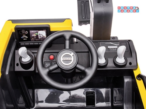 Koparka VOLVO z łyżką na akumulator - żółta, 2x45W, 12V/14Ah, pilot, EVA, LED, panel muzyczny [PA0283]
