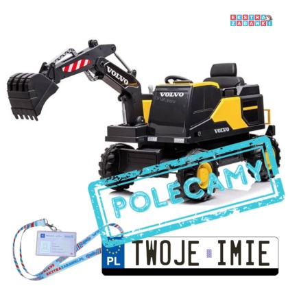 Koparka VOLVO z łyżką na akumulator - żółta, 2x45W, 12V/14Ah, pilot, EVA, LED, panel muzyczny [PA0283]