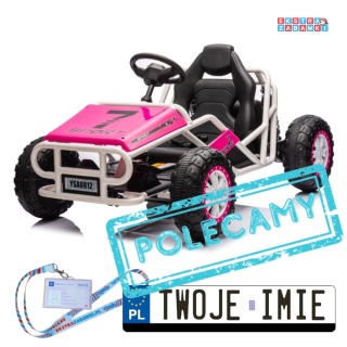 Różowy buggy A8812 na akumulator dwuosobowy - różowy, 2x100W 24V/14Ah, ekoskóra, pasy, EVA [19931]