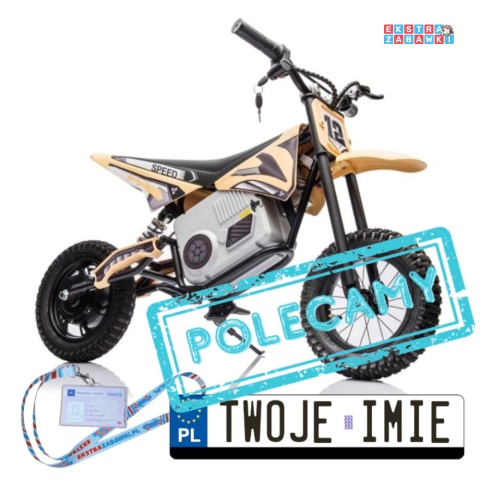 Beżowy Motor Cross A9901 na akumulator - 1x350W, 36V/9Ah, zawieszenie hydrauliczne, opony pompowane, ekoskóra - [20237]