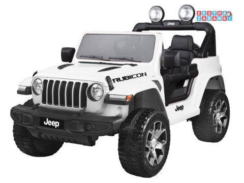 Biały Jeep Wrangler Rubicon na akumulator - 4x45W 12V/10Ah, EVA, ekoskóra, 5-punktowe pasy, LED, pilot [PA0223]