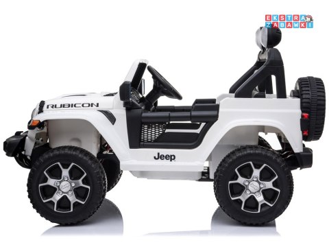 Biały Jeep Wrangler Rubicon na akumulator - 4x45W 12V/10Ah, EVA, ekoskóra, 5-punktowe pasy, LED, pilot [PA0223]