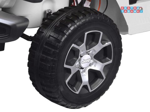 Biały Jeep Wrangler Rubicon na akumulator - 4x45W 12V/10Ah, EVA, ekoskóra, 5-punktowe pasy, LED, pilot [PA0223]