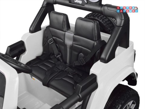 Biały Jeep Wrangler Rubicon na akumulator - 4x45W 12V/10Ah, EVA, ekoskóra, 5-punktowe pasy, LED, pilot [PA0223]