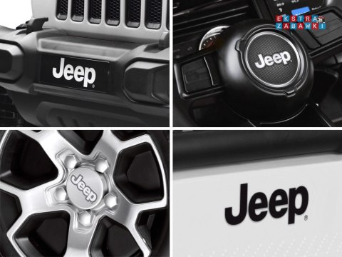 Biały Jeep Wrangler Rubicon na akumulator - 4x45W 12V/10Ah, EVA, ekoskóra, 5-punktowe pasy, LED, pilot [PA0223]