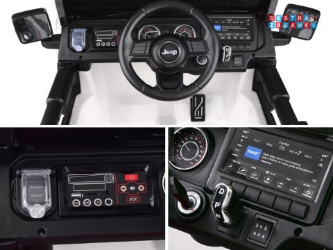 Biały Jeep Wrangler Rubicon na akumulator - 4x45W 12V/10Ah, EVA, ekoskóra, 5-punktowe pasy, LED, pilot [PA0223]