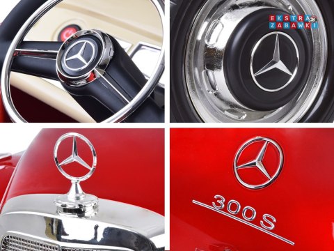 Czerwony Mercedes 300s lakierowana karoseria na akumulator - 2x35W 12V/7Ah, EVA, ekoskóra, BT, światła, pilot [PA0082]