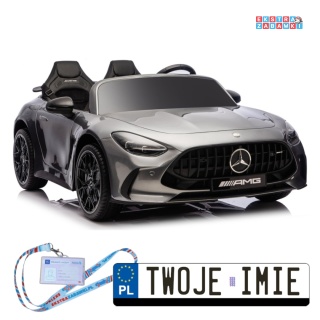 Szary Mercedes GT63 AMG DKGT63 z wyciszonymi silnikami na akumulator - 4x200W 24V/14Ah, ekran LCD, EVA, LED, ekoskóra [29031]