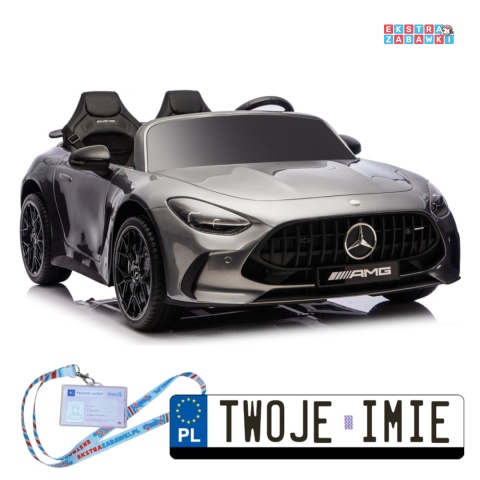 Szary Mercedes GT63 AMG DKGT63 z wyciszonymi silnikami na akumulator - 4x200W 24V/14Ah, ekran LCD, EVA, LED, ekoskóra [29031]