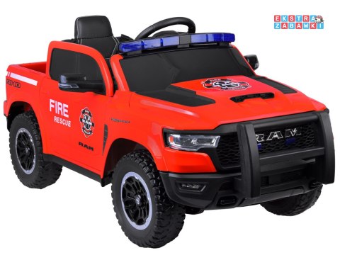RAM pickup straż pożarna na akumulator - czerwony, 4x25W 12V/10Ah, EVA, panel muzyczny, ekoskóra, koguty [PA0323]