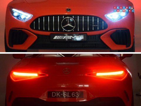 Mercedes SL 63 AMG na akumulator - czerwony, 4x200W 24V/7Ah, EVA, ekoskóra, 5-punktowe pasy, LED, pilot [PA0303]