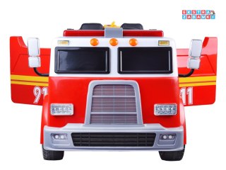 Straż pożarna dwuosobowa na akumulator - 12V/10Ah, LED, fotel z ekoskóry z regulacją, panel audio, pilot [PA0197]