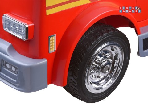 Straż pożarna dwuosobowa na akumulator - 12V/10Ah, LED, fotel z ekoskóry z regulacją, panel audio, pilot [PA0197]