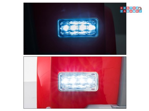 Straż pożarna dwuosobowa na akumulator - 12V/10Ah, LED, fotel z ekoskóry z regulacją, panel audio, pilot [PA0197]