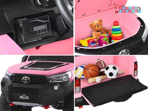 Różowa dwuosobowa Toyota Hilux na akumulator - 4x45W 12V/20Ah, BT, LED, ekoskóra, EVA, pilot [PA0250]