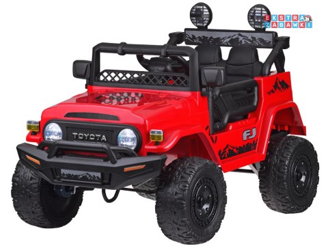 Toyota FJ Cruiser na akumulator - czerwony, 2x35W 12V/4.5Ah, pilot, EVA, ekoskóra, 3-punktowe pasy [PA0301]