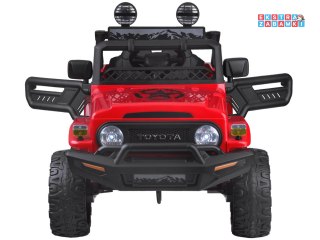 Toyota FJ Cruiser na akumulator - czerwony, 2x35W 12V/4.5Ah, pilot, EVA, ekoskóra, 3-punktowe pasy [PA0301]