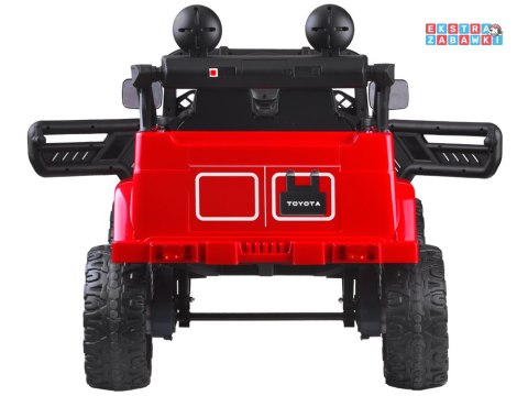 Toyota FJ Cruiser na akumulator - czerwony, 2x35W 12V/4.5Ah, pilot, EVA, ekoskóra, 3-punktowe pasy [PA0301]