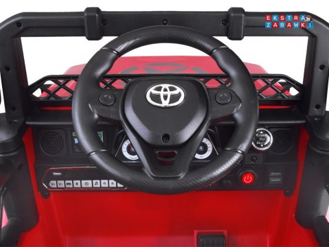 Toyota FJ Cruiser na akumulator - czerwony, 2x35W 12V/4.5Ah, pilot, EVA, ekoskóra, 3-punktowe pasy [PA0301]
