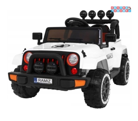 Biały Terenowy Full Time 4WD na akumulator - 4x40W, 12V/10Ah, koła EVA, pilot, LED - [BRD-7588]