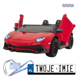 Czerwone Lamborghini Aventador SV Strong na akumulator - 1x200W, 24V/14Ah, pompowane koła, silnik bezszczotkowy - [A8803.STRONG]