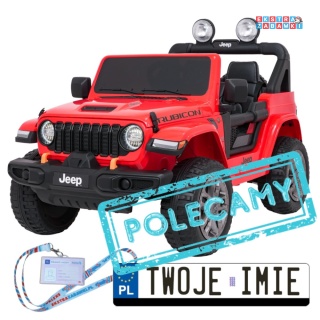 Czerwony Jeep Wrangler Rubicon LIFT modelu JWR555 na akumulator - 4x200W 24V/7Ah, ekoskóra, EVA, Bluetooth, pilot [JWR556]