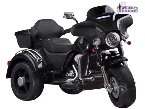 Motorek Chopper trójkołowy na akumulator - czarny, 2x45W 12V/4.5Ah, kluczyki, EVA, panel muzyczny [PA0254]