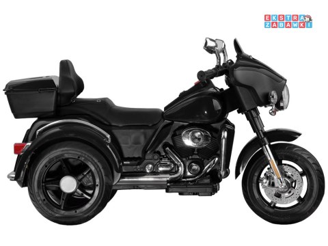 Motorek Chopper trójkołowy na akumulator - czarny, 2x45W 12V/4.5Ah, kluczyki, EVA, panel muzyczny [PA0254]