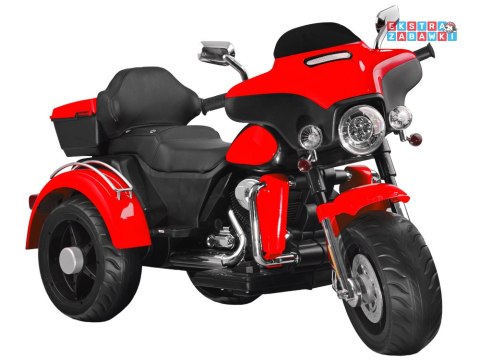 Motorek Chopper trójkołowy na akumulator - czerwony, 2x45W 12V/4.5Ah, kluczyki, EVA, panel muzyczny [PA0254]