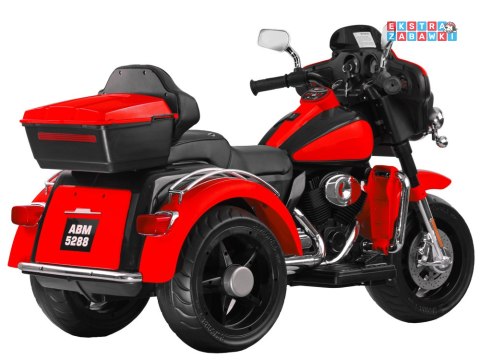 Motorek Chopper trójkołowy na akumulator - czerwony, 2x45W 12V/4.5Ah, kluczyki, EVA, panel muzyczny [PA0254]