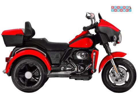 Motorek Chopper trójkołowy na akumulator - czerwony, 2x45W 12V/4.5Ah, kluczyki, EVA, panel muzyczny [PA0254]