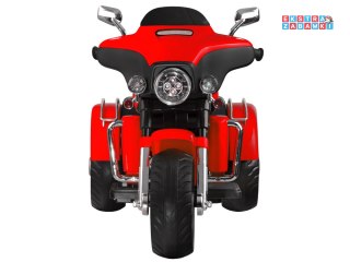 Motorek Chopper trójkołowy na akumulator - czerwony, 2x45W 12V/4.5Ah, kluczyki, EVA, panel muzyczny [PA0254]