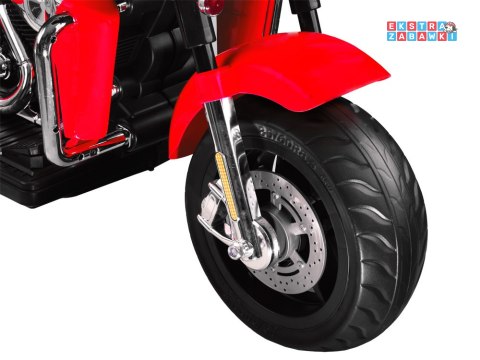 Motorek Chopper trójkołowy na akumulator - czerwony, 2x45W 12V/4.5Ah, kluczyki, EVA, panel muzyczny [PA0254]
