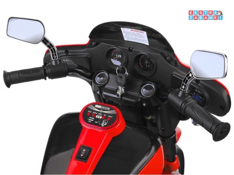 Motorek Chopper trójkołowy na akumulator - czerwony, 2x45W 12V/4.5Ah, kluczyki, EVA, panel muzyczny [PA0254]